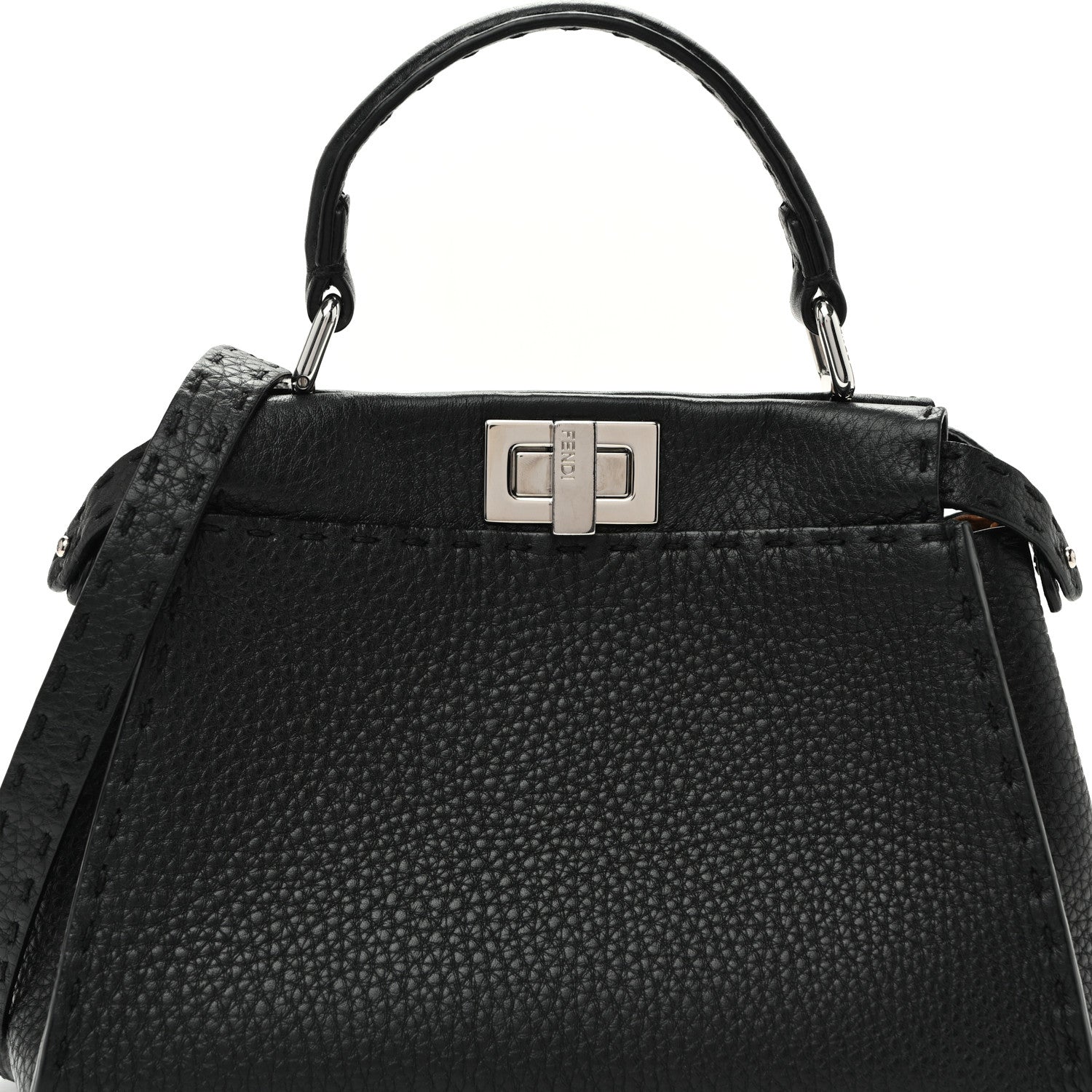 Fendi Cuoio Romano Selleria Bi-Color Mini Peekaboo Iconic Satchel Black Mou 9 of 11