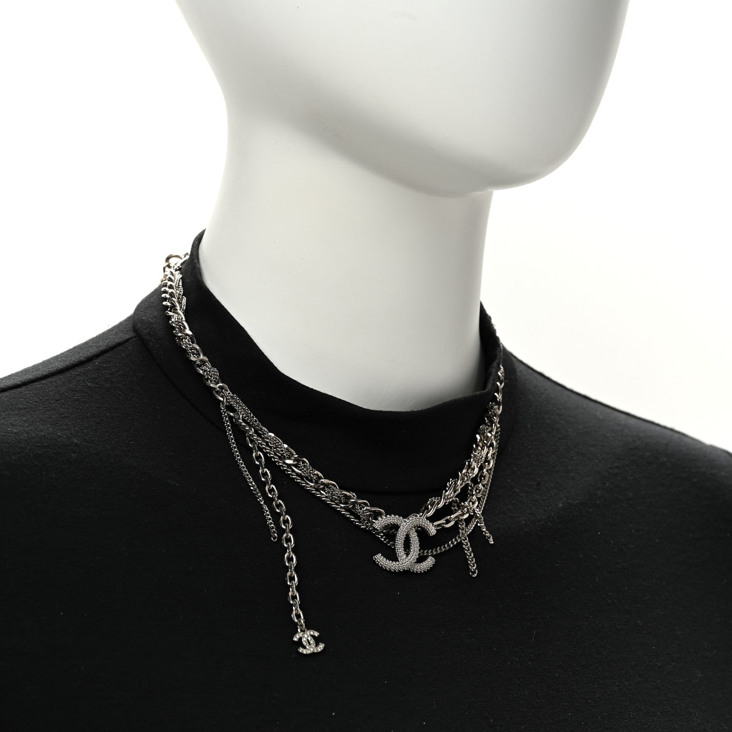 Chanel Metal Chain Link CC Multi Strand Choker Necklace Silver 2 of 6