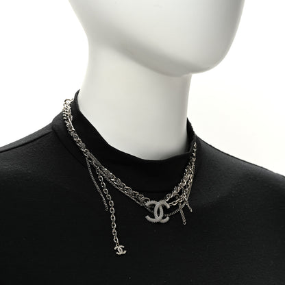 Chanel Metal Chain Link CC Multi Strand Choker Necklace Silver 2 of 6