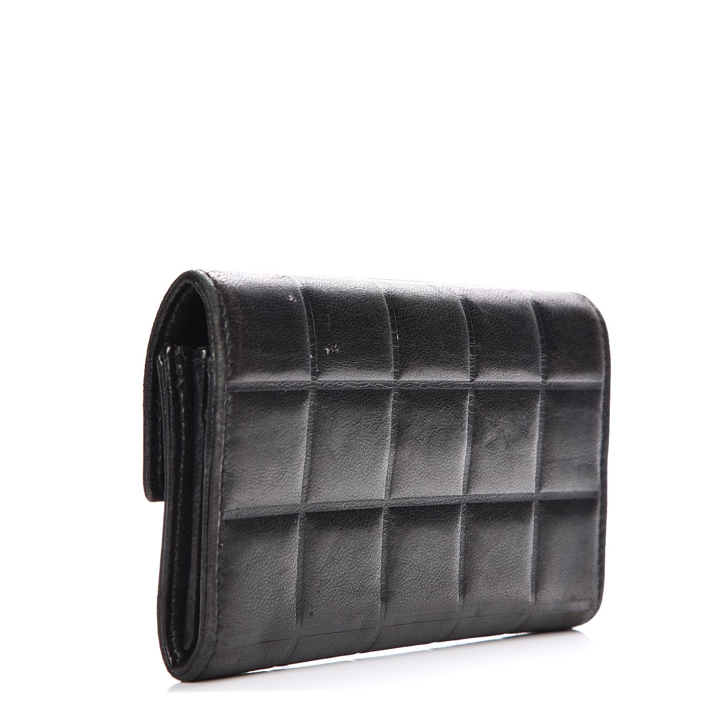Lambskin Chocolate Bar Quilted Wallet Black