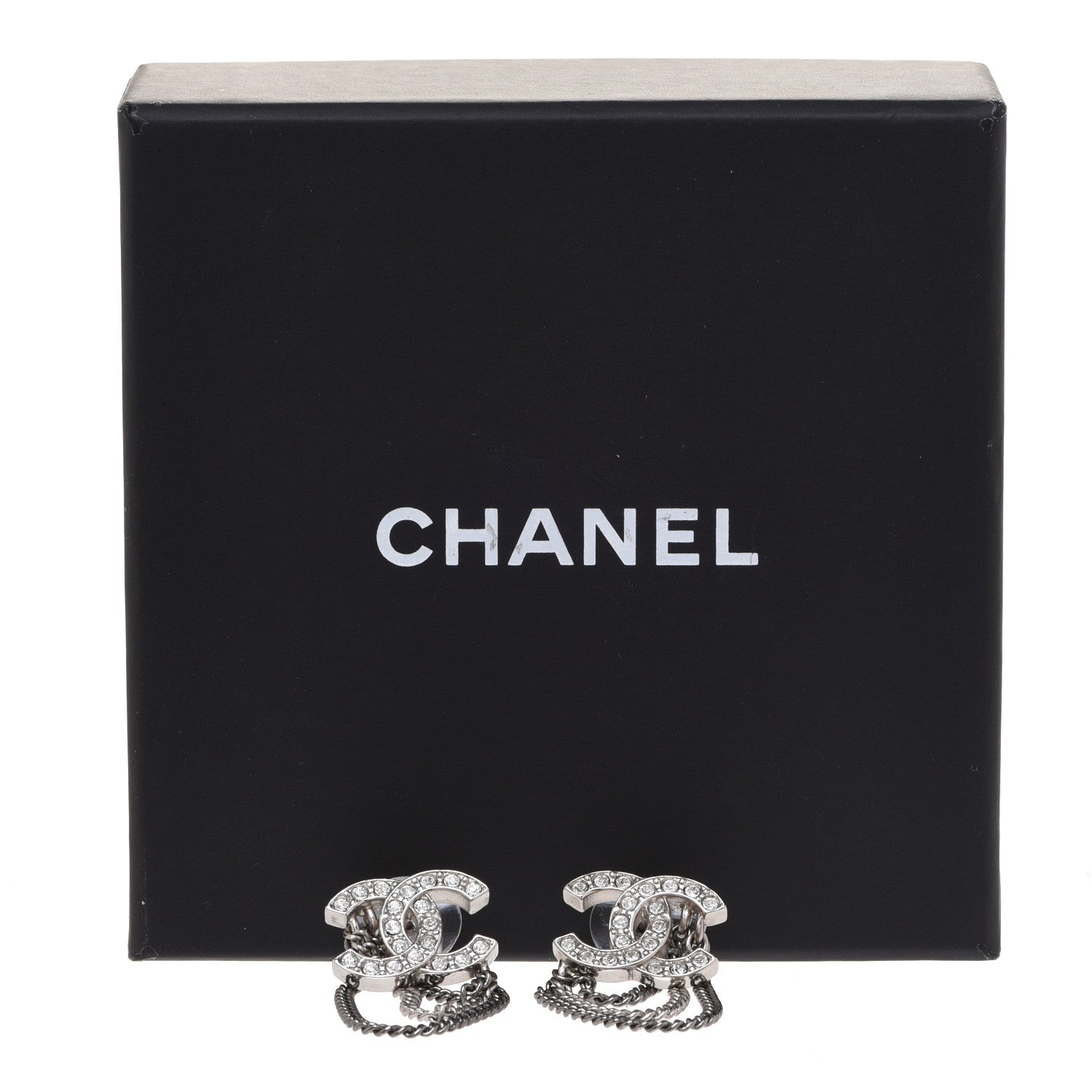Chanel Crystal Chain CC Earrings Silver 5 of 5
