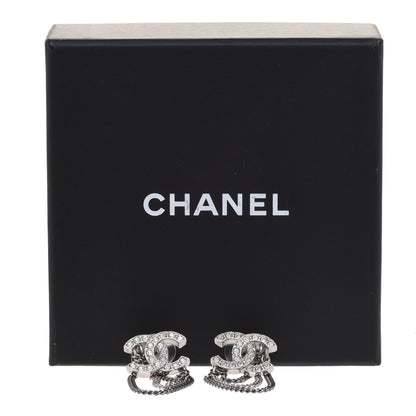 Chanel Crystal Chain CC Earrings Silver 5 of 5