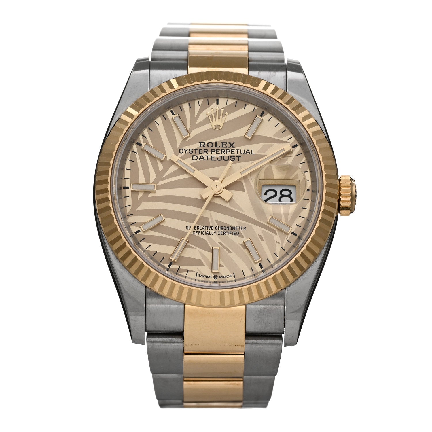 Rolex Stainless Steel 18K Yellow Gold 36mm Oyster Perpetual Datejust Watch Golden Palm 126233 1 of 5