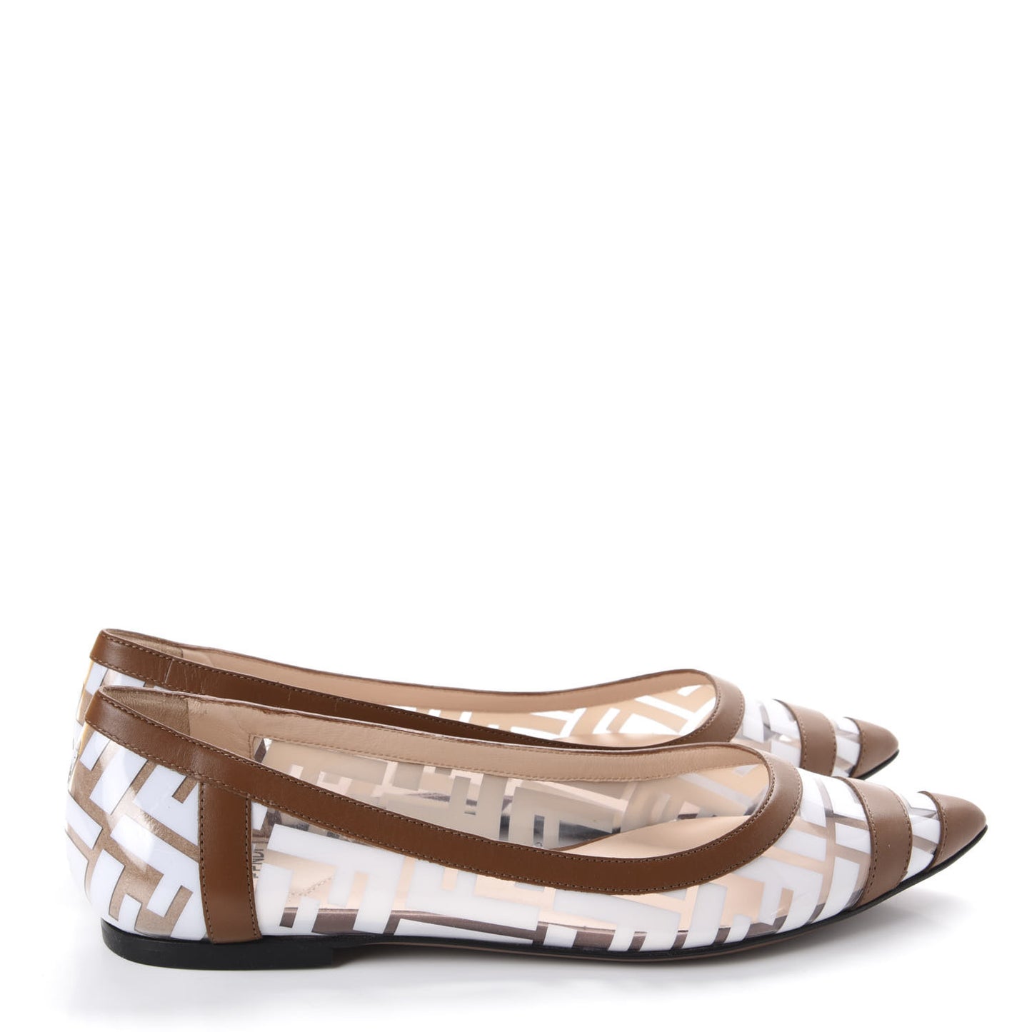 PVC Calfskin FF Colibri Ballerina Flats 38 White Cuoio