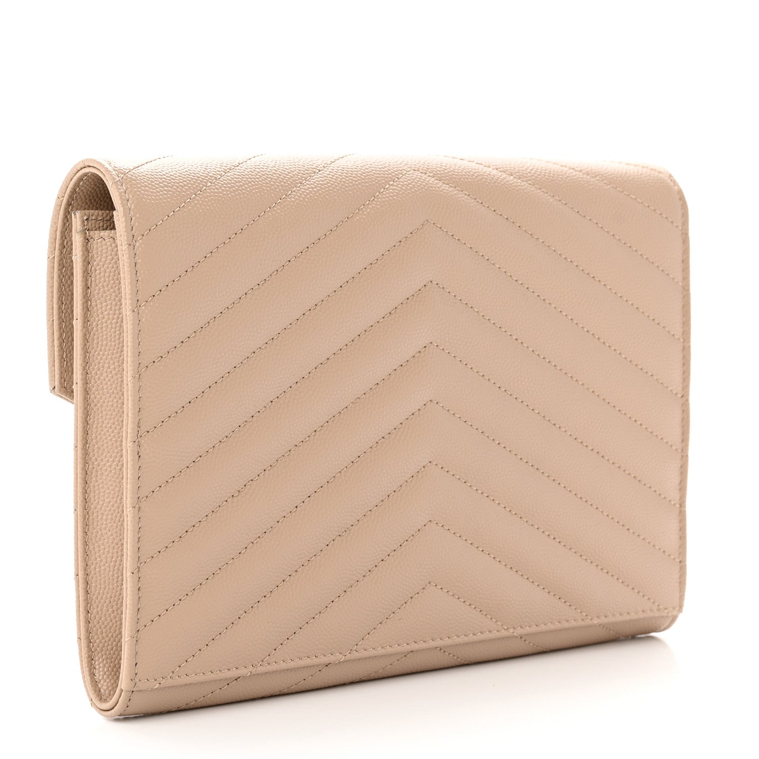 Saint Laurent Grain De Poudre Matelasse Chevron Monogram Envelope Clutch Dark Beige 3 of 10