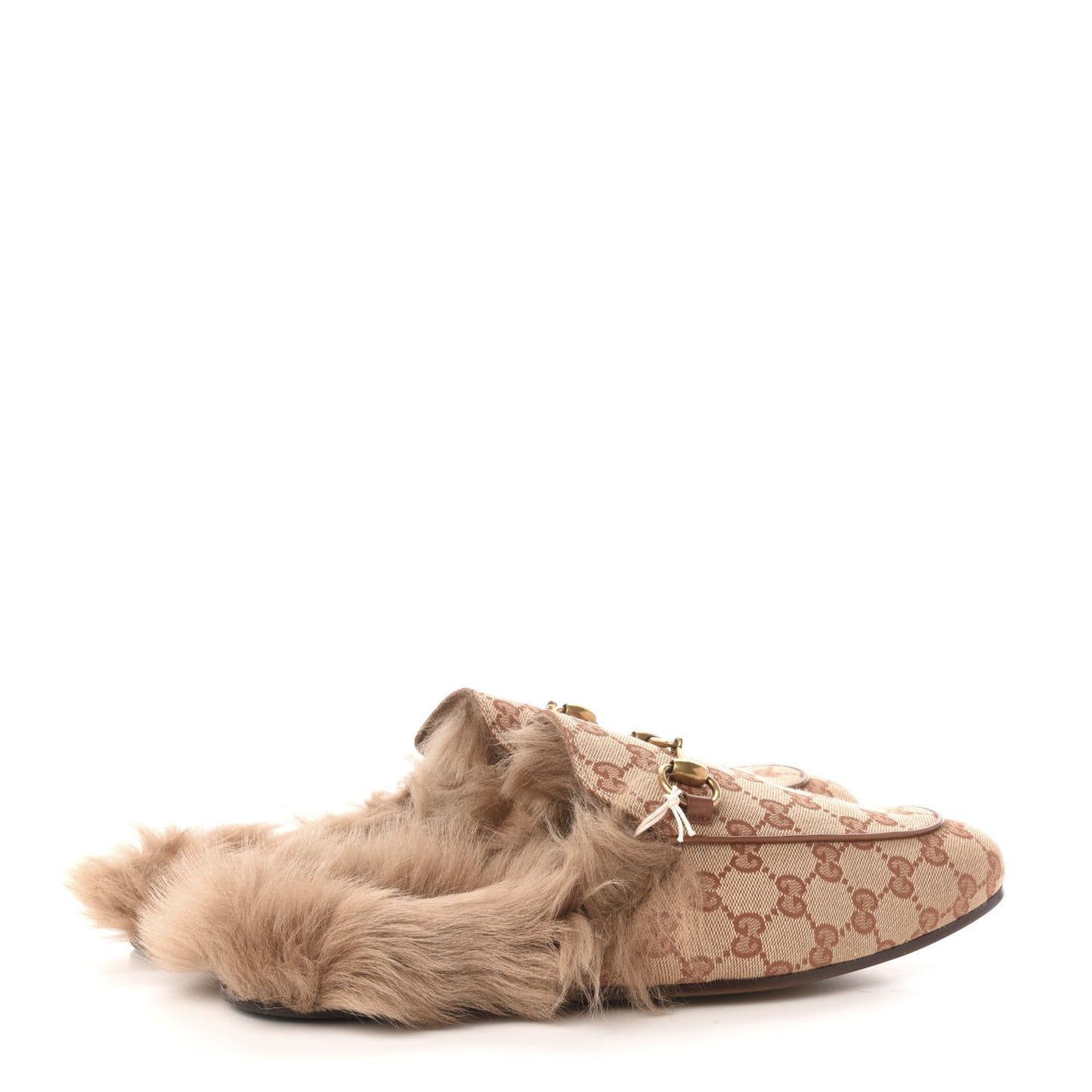 GG Monogram Fur Mens Princetown Slippers 8.5 Beige Ruggine Rust