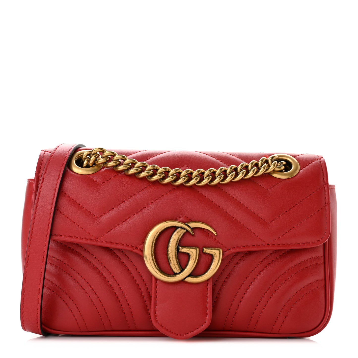 Calfskin Matelasse Mini GG Marmont Shoulder Bag Hibiscus Red