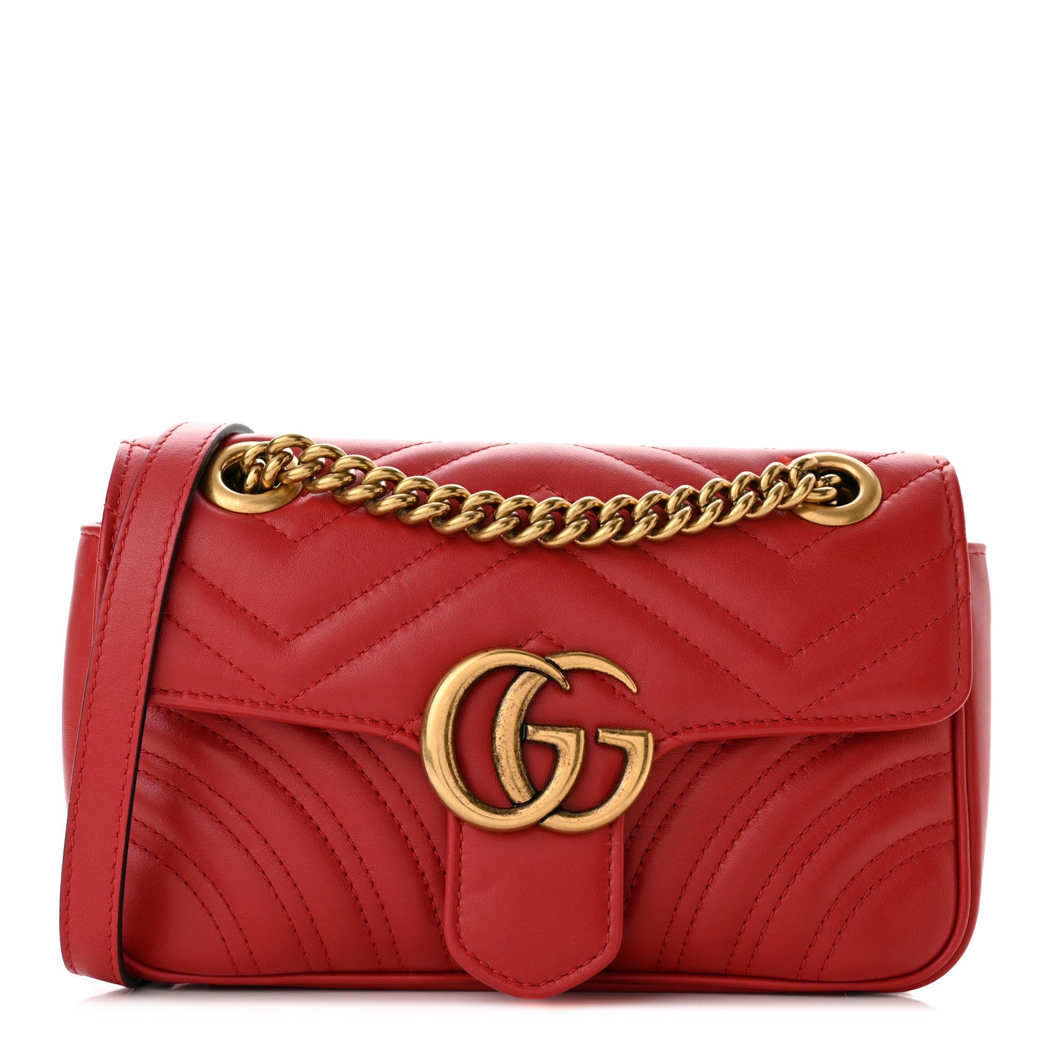 Gucci Calfskin Matelasse Mini GG Marmont Shoulder Bag Hibiscus Red 1 of 10