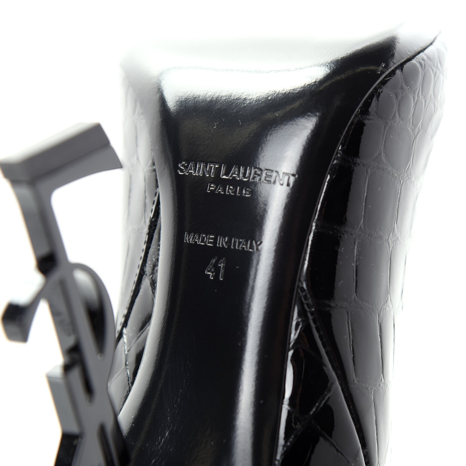 Saint Laurent Alligator Embossed Patent Calfskin Opyum 110 Ankle Boots 41 Black 9 of 11