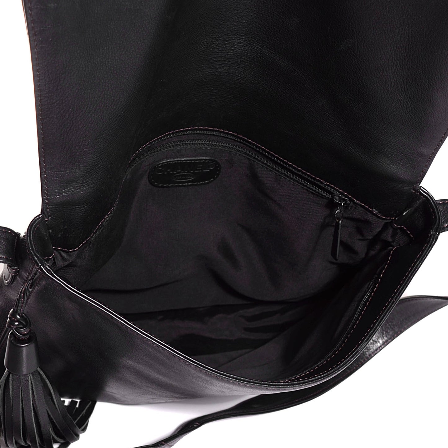Lambskin CC Tassel Shoulder Flap Bag Black