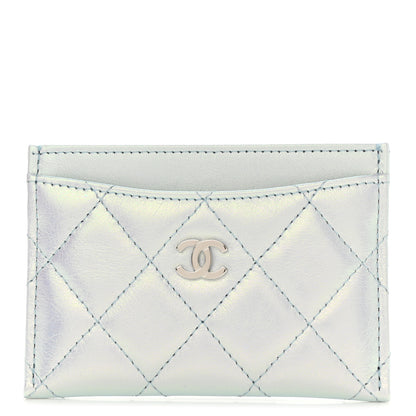 Chanel Iridescent Calfskin Quilted Card Holder Light Blue 1 of 8