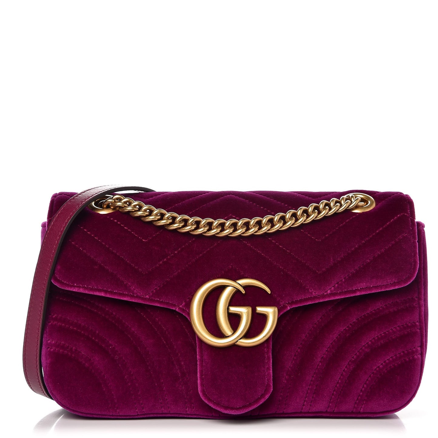 Velvet Matelasse Small GG Marmont Shoulder Bag Fuchsia Violet Cyclamen