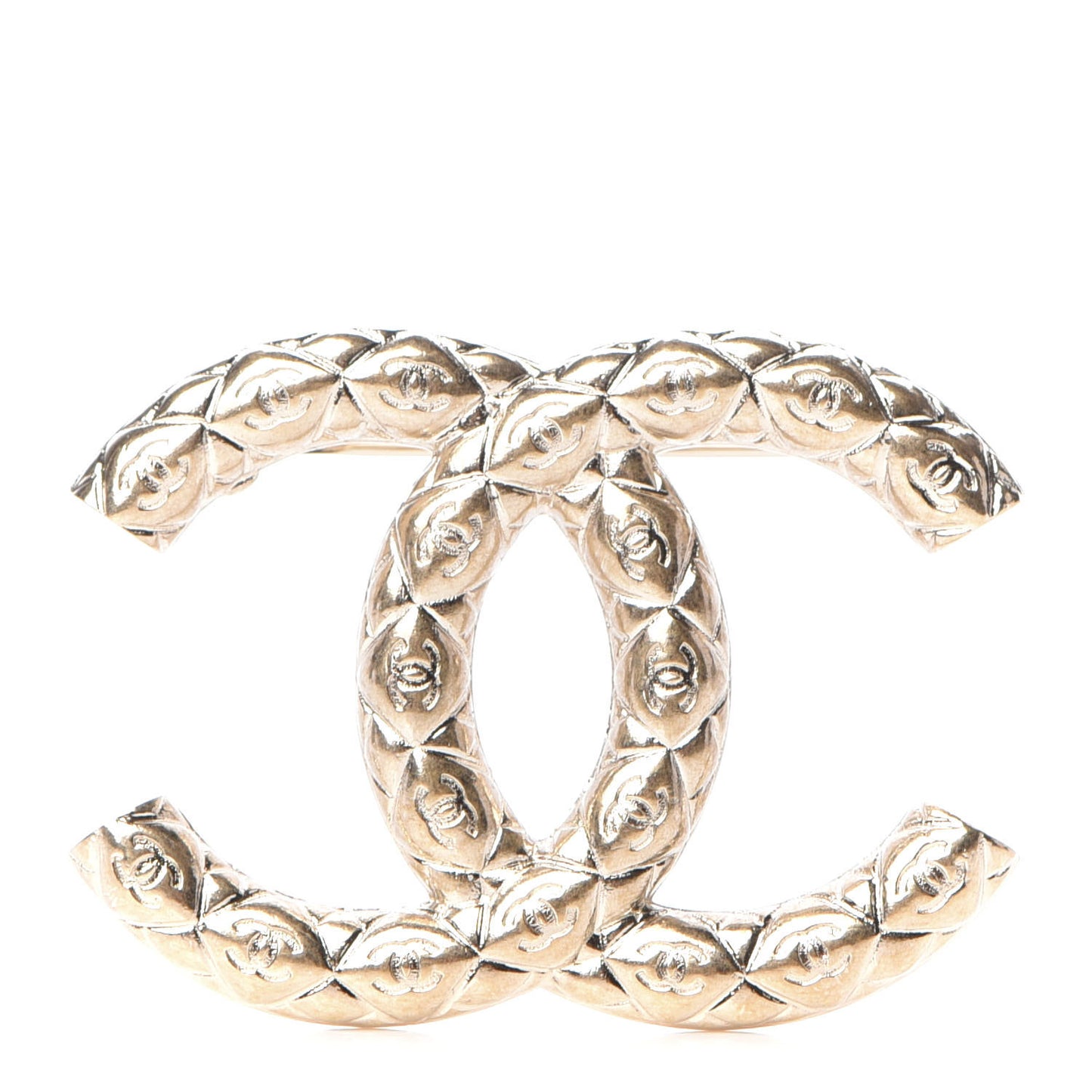 Metal CC Diamond Quilted Brooch Light Gold