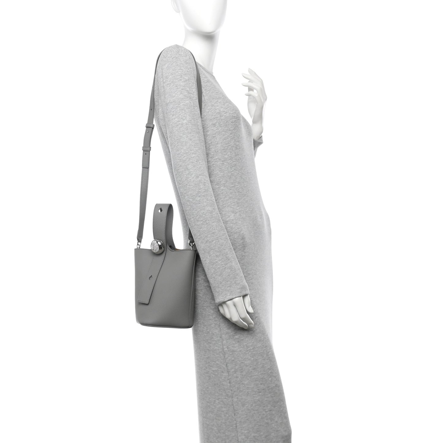 Soft Grained Calfskin Mini Pebble Bucket Bag Pearl Grey