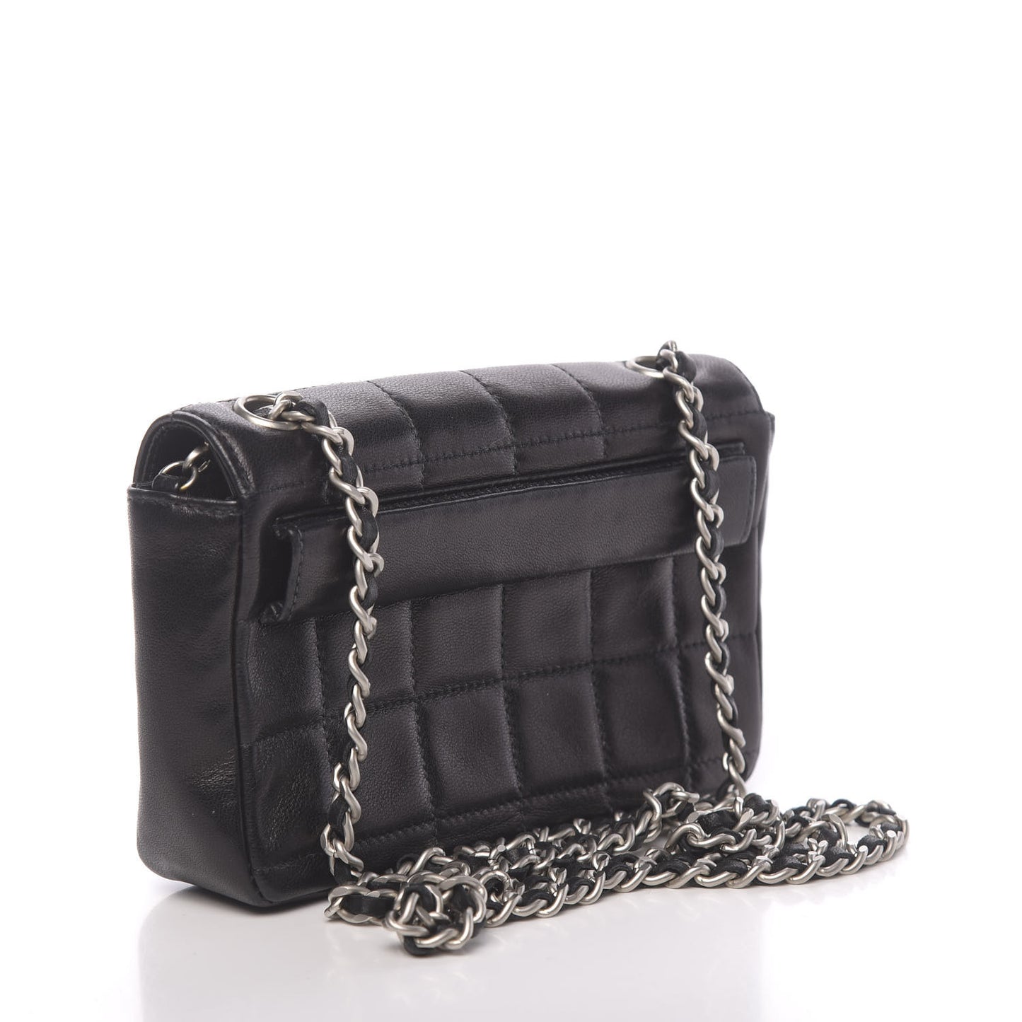 Lambskin Quilted Chocolate Bar Chain Belt Bag Clutch Black
