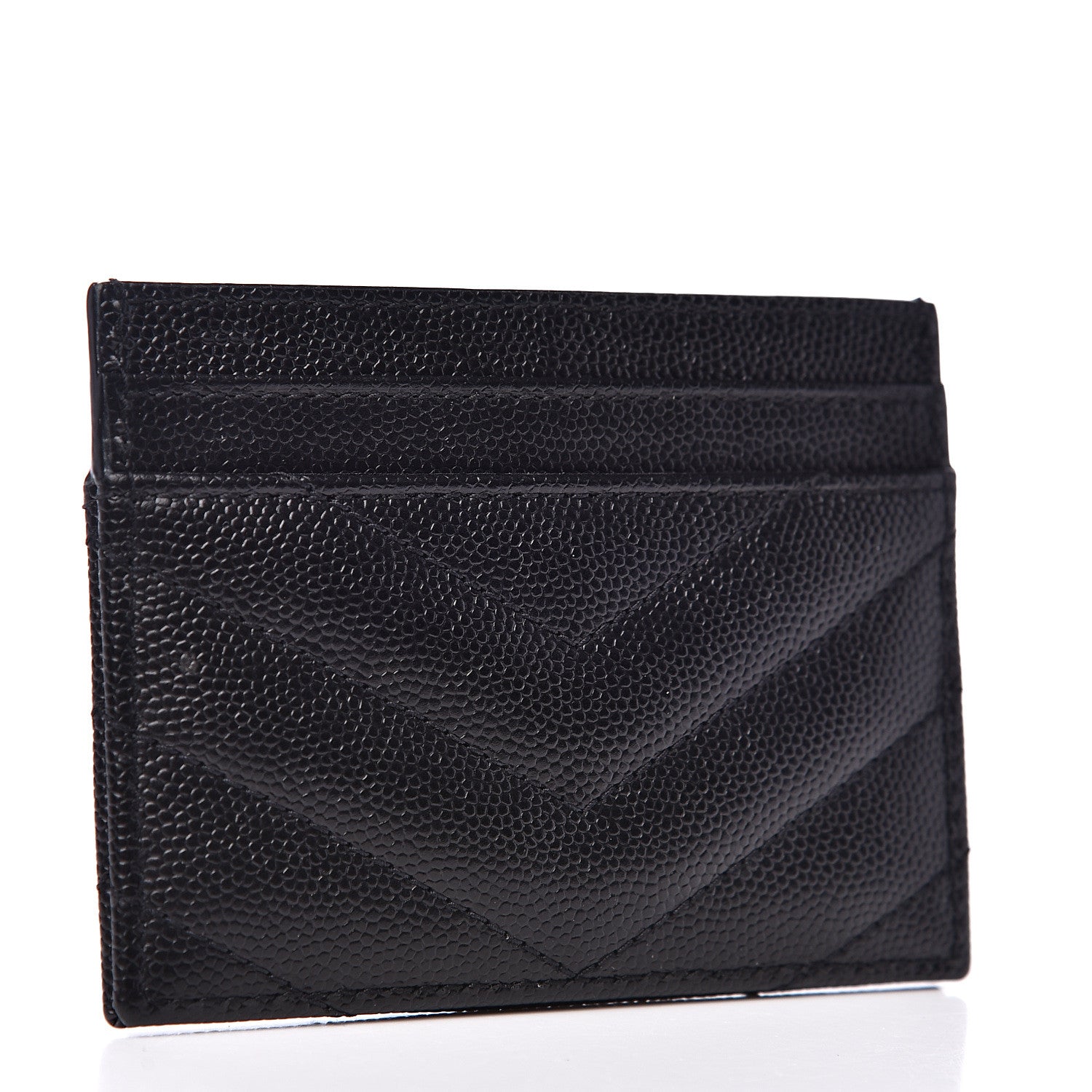 Saint Laurent Grain De Poudre Matelasse Chevron Monogram Credit Card Case Black 3 of 8
