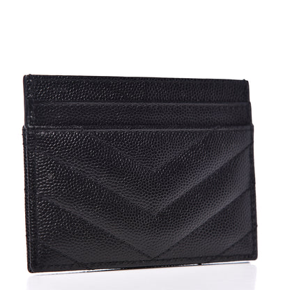 Saint Laurent Grain De Poudre Matelasse Chevron Monogram Credit Card Case Black 3 of 8