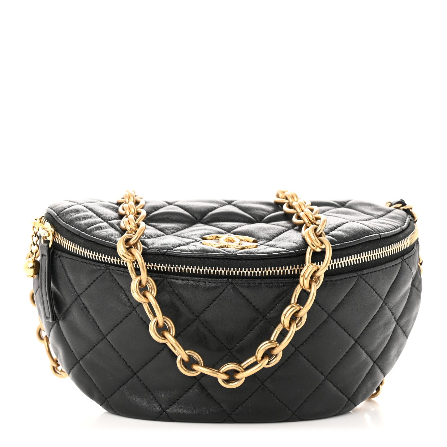 Lambskin Pearl Quilted CC Belt Bag Black