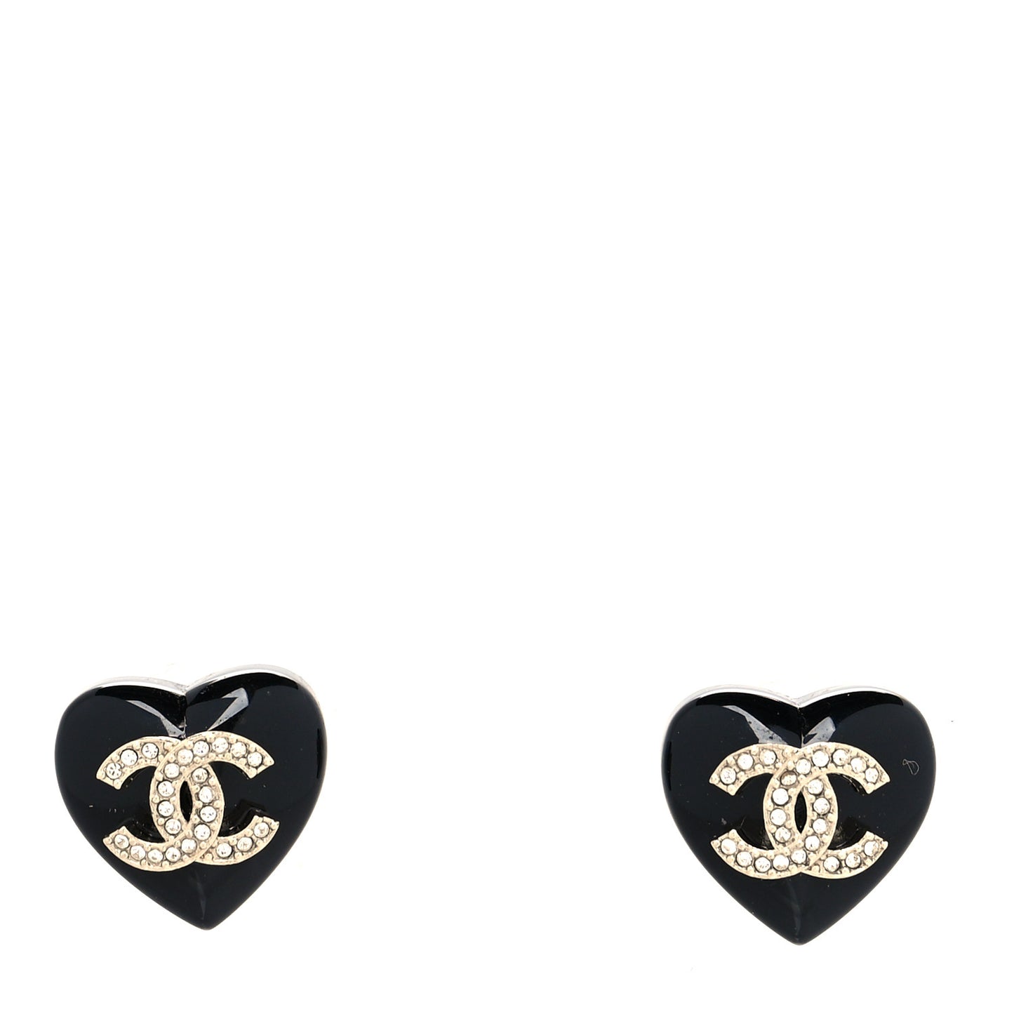 Resin Crystal CC Heart Earrings Black Gold
