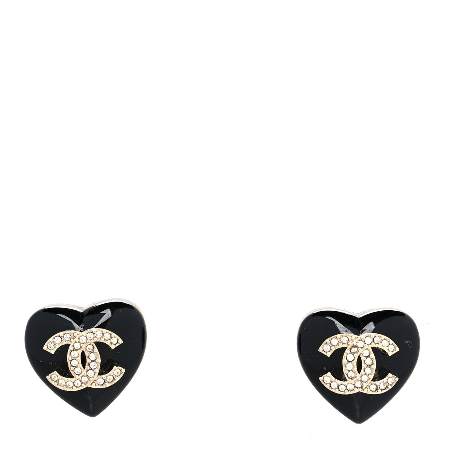 Chanel Resin Crystal CC Heart Earrings Black Gold 1 of 4
