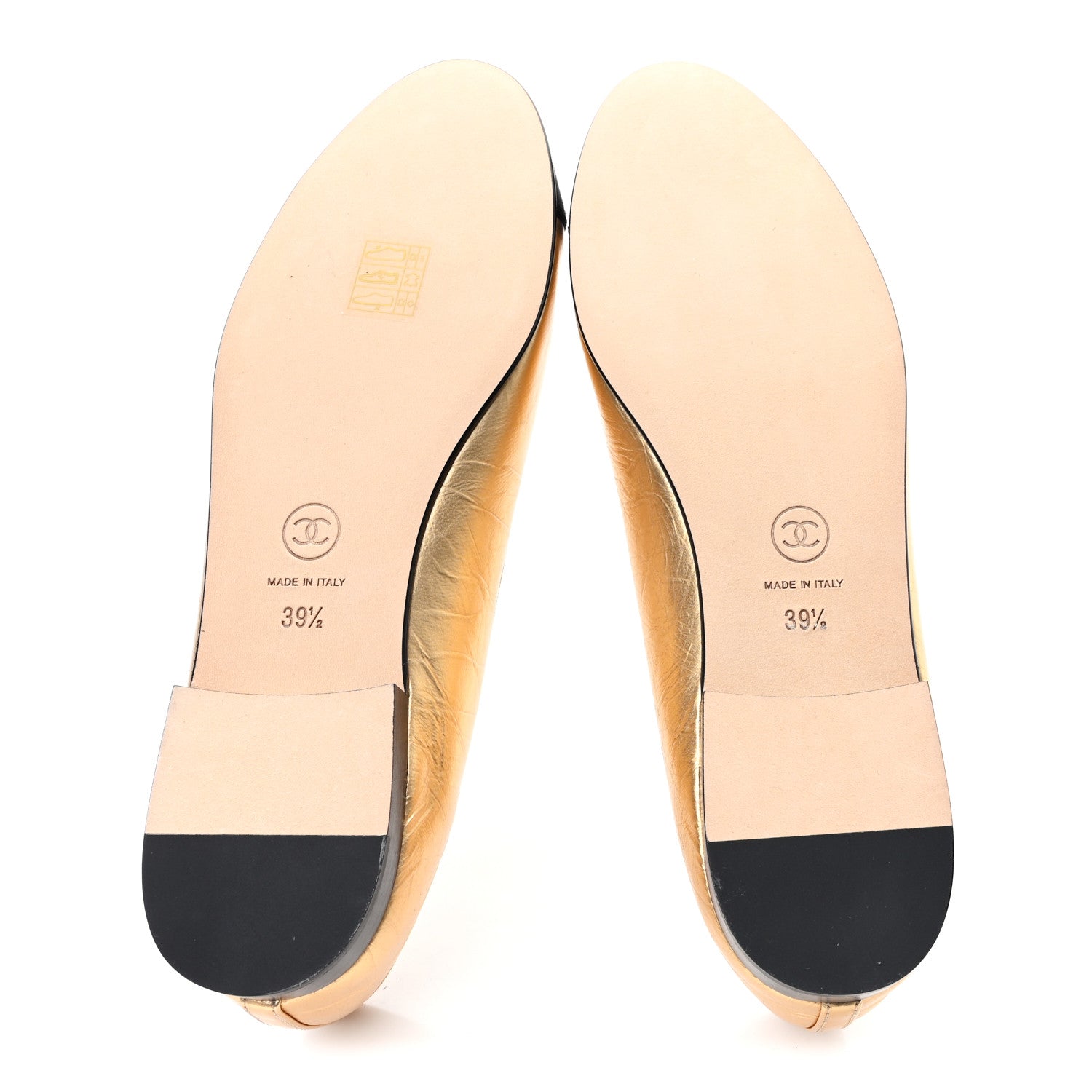 Chanel Laminated Lambskin Grosgrain Cap Toe CC Ballerina Flats 39.5 Dark Gold Black 6 of 10