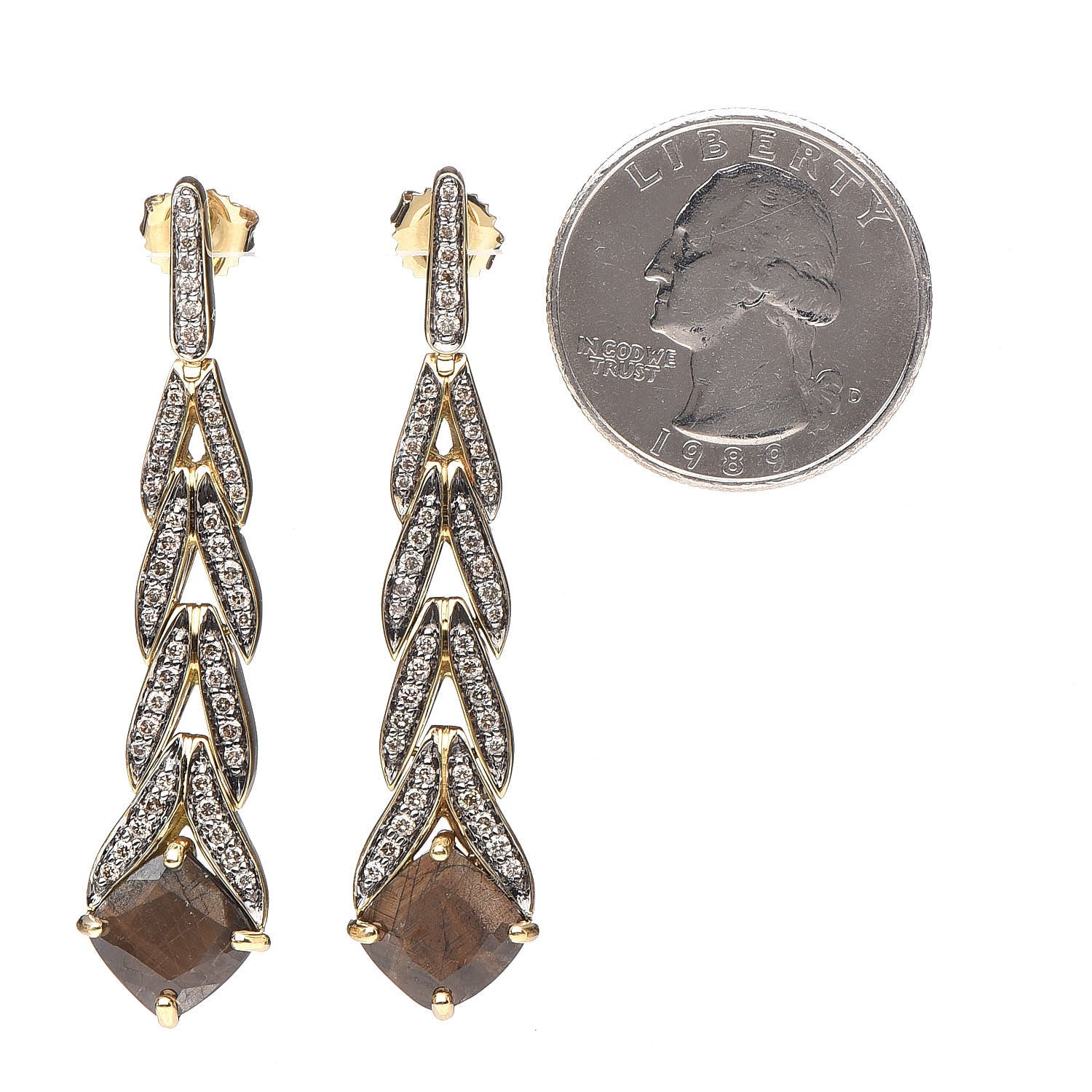John Hardy 18K Yellow Gold Sapphire Diamond Modern Chain Magic Cut Drop Earrings 2 of 5