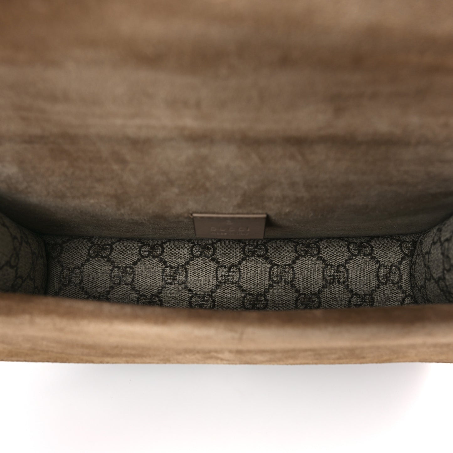 GG Supreme Monogram Suede Crystal Small Dionysus Shoulder Bag Beige Ebony Taupe