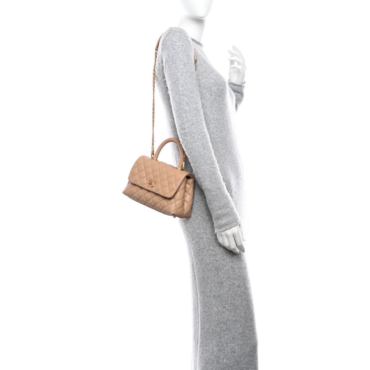 Caviar Quilted Mini Coco Handle Flap Beige