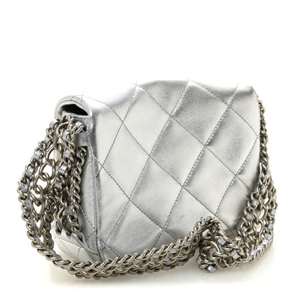 Chanel Metallic Lambskin Quilted Mini Chain Rows Flap Silver 3 of 10