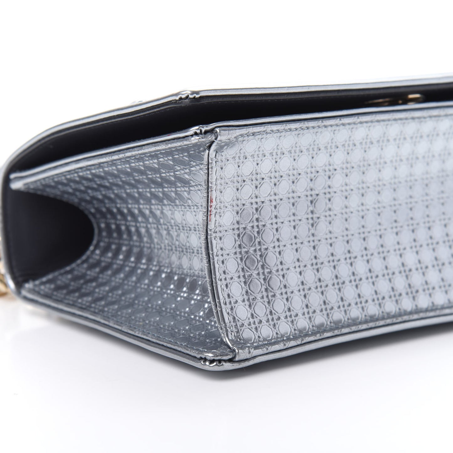 Metallic Patent Micro-Cannage Medium Diorama Flap Bag Silver