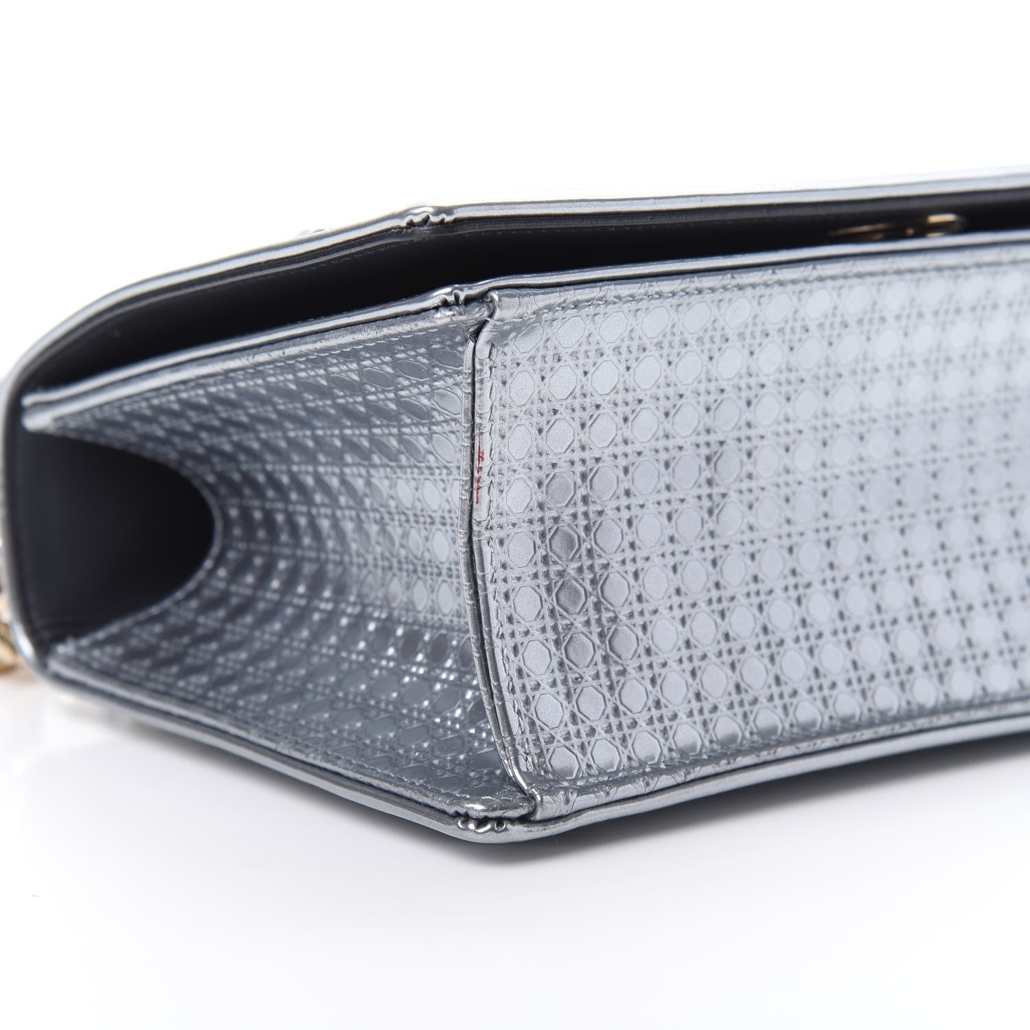Christian Dior Metallic Patent Micro-Cannage Medium Diorama Flap Bag Silver 9 of 10
