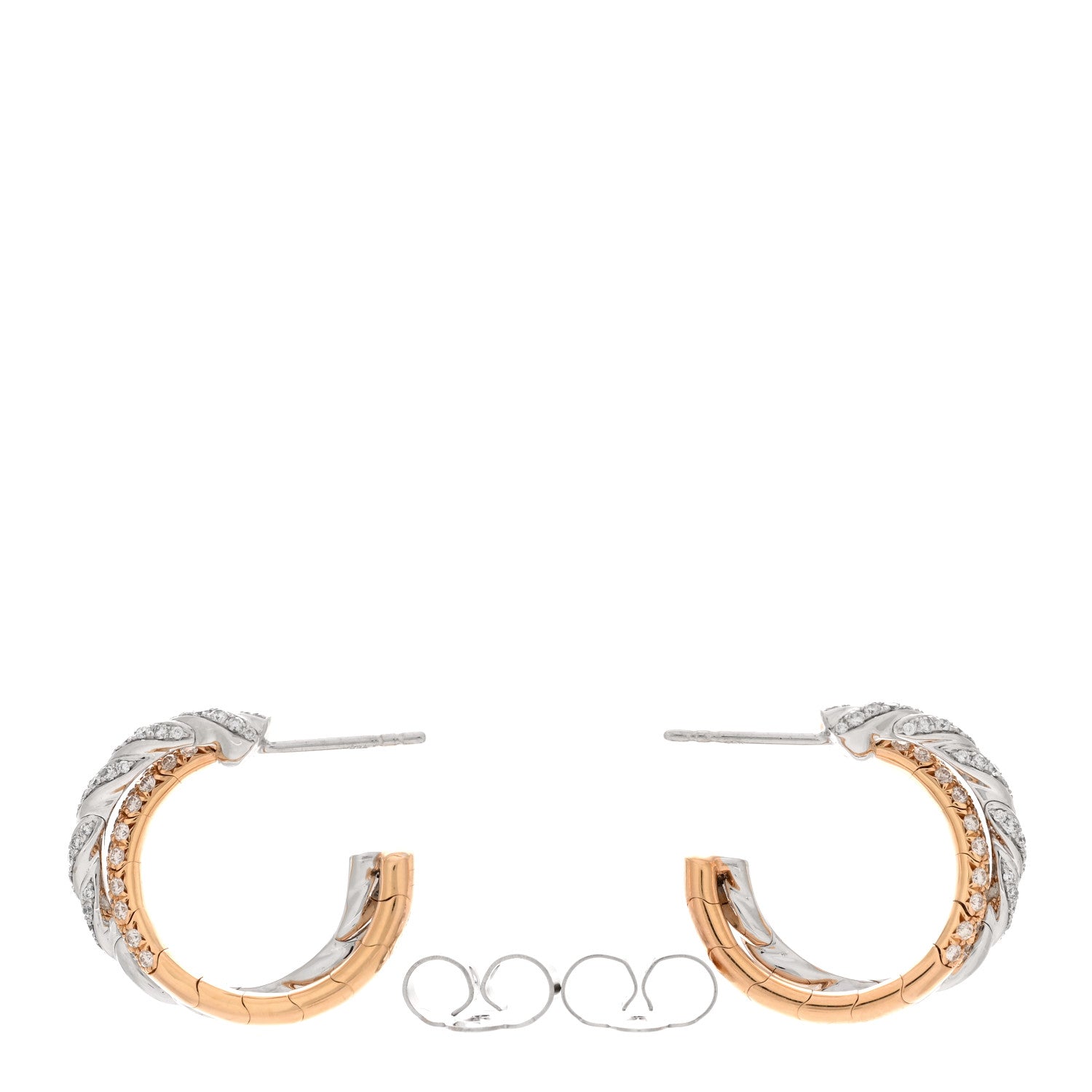 David Yurman 18K White Rose Gold Diamond Paveflex Hoop Earrings 3 of 5