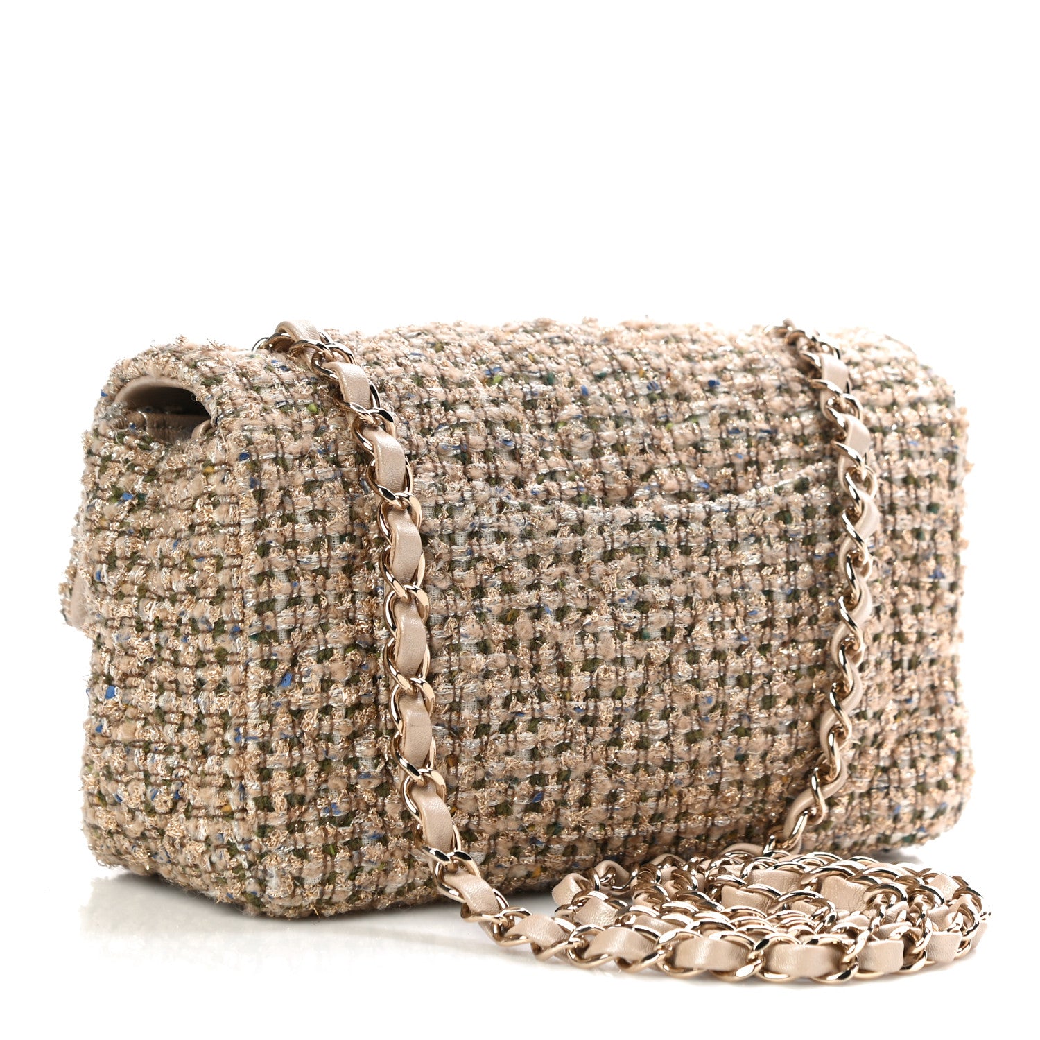 Chanel Tweed Quilted Mini Rectangular Flap Beige 3 of 10