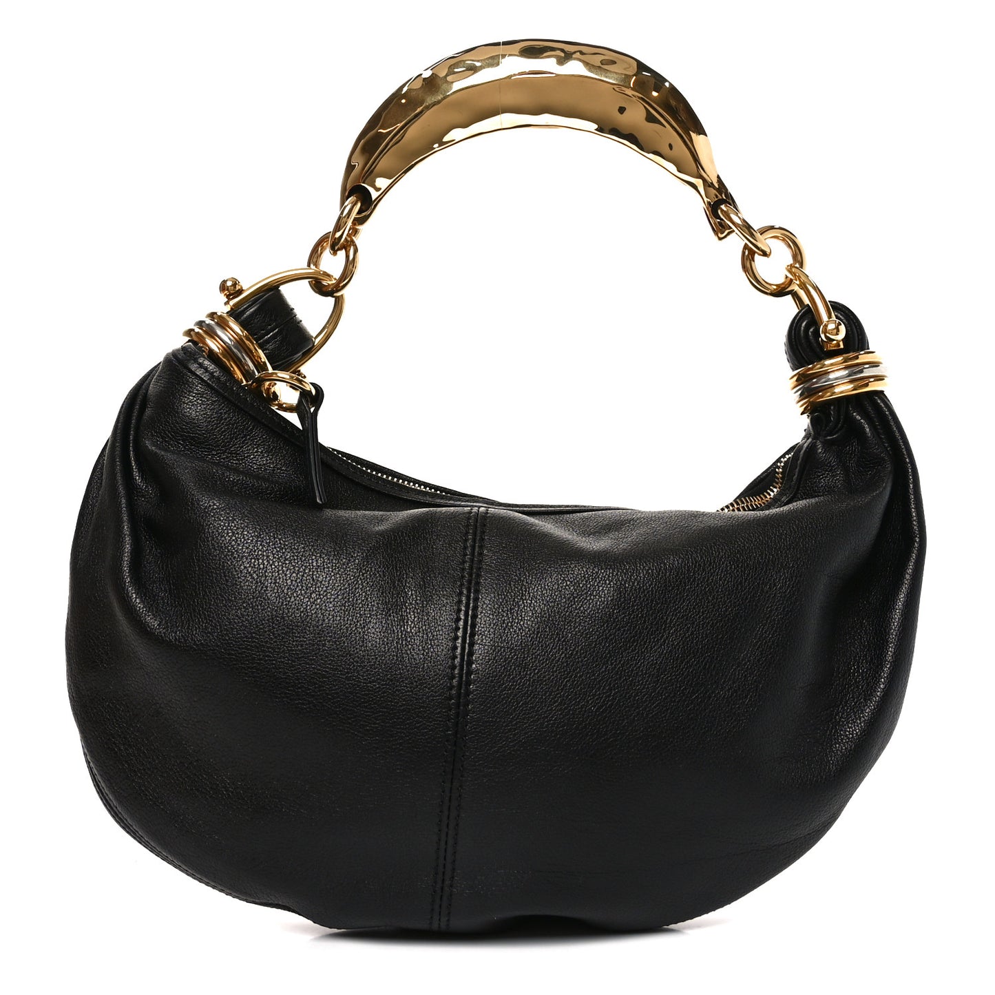 Grained Buffalo Small Bracelet Hobo Bag Black