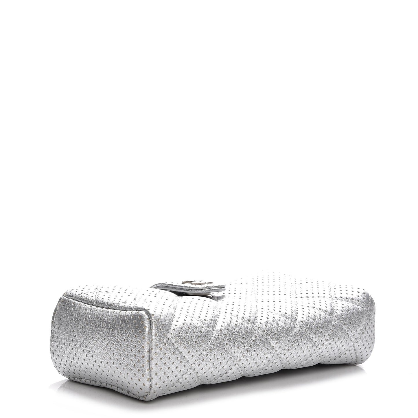 Perforated Lambskin Quilted Mini Phone Holder Clutch Silver