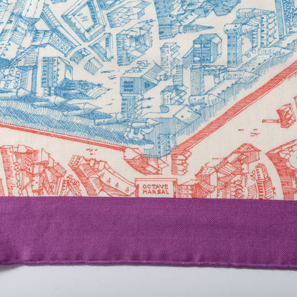 Hermes Cashmere Silk La Cite Cavaliere Shawl 140 Mauve Petrole Coral 4 of 5