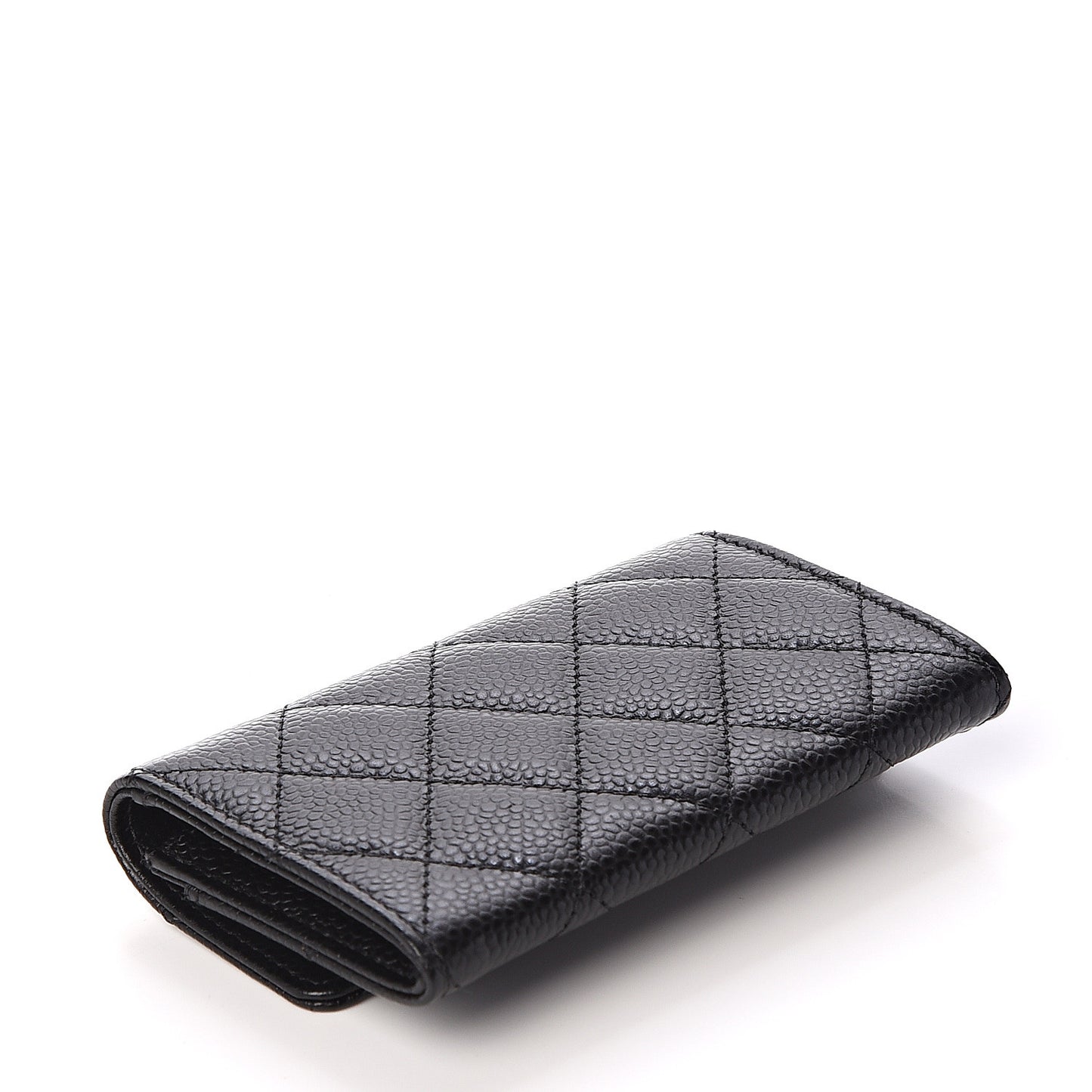 Caviar Quilted Flap Card Holder Wallet Black