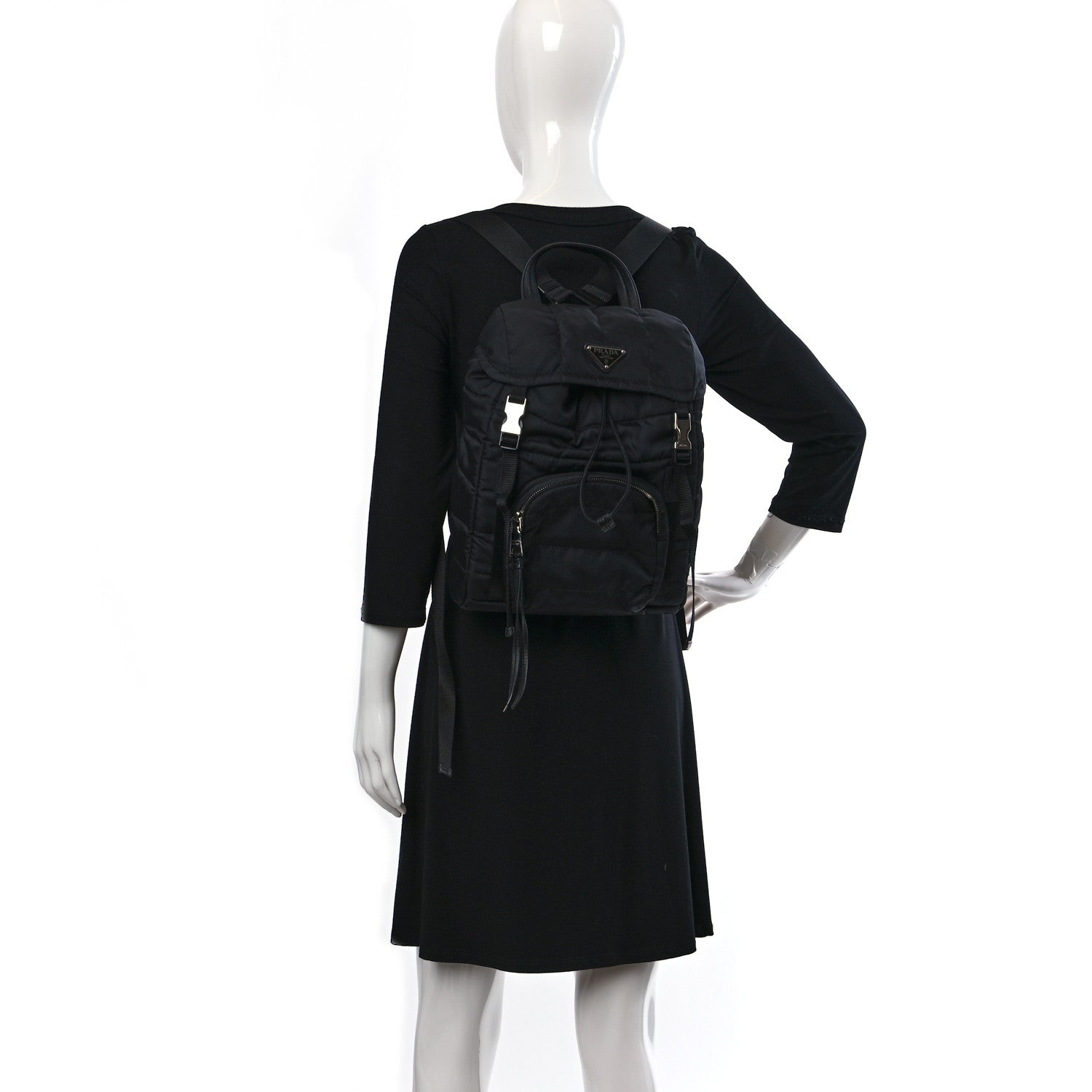Prada Tessuto Nylon Quilted Double Buckle Backpack Black 2 of 9