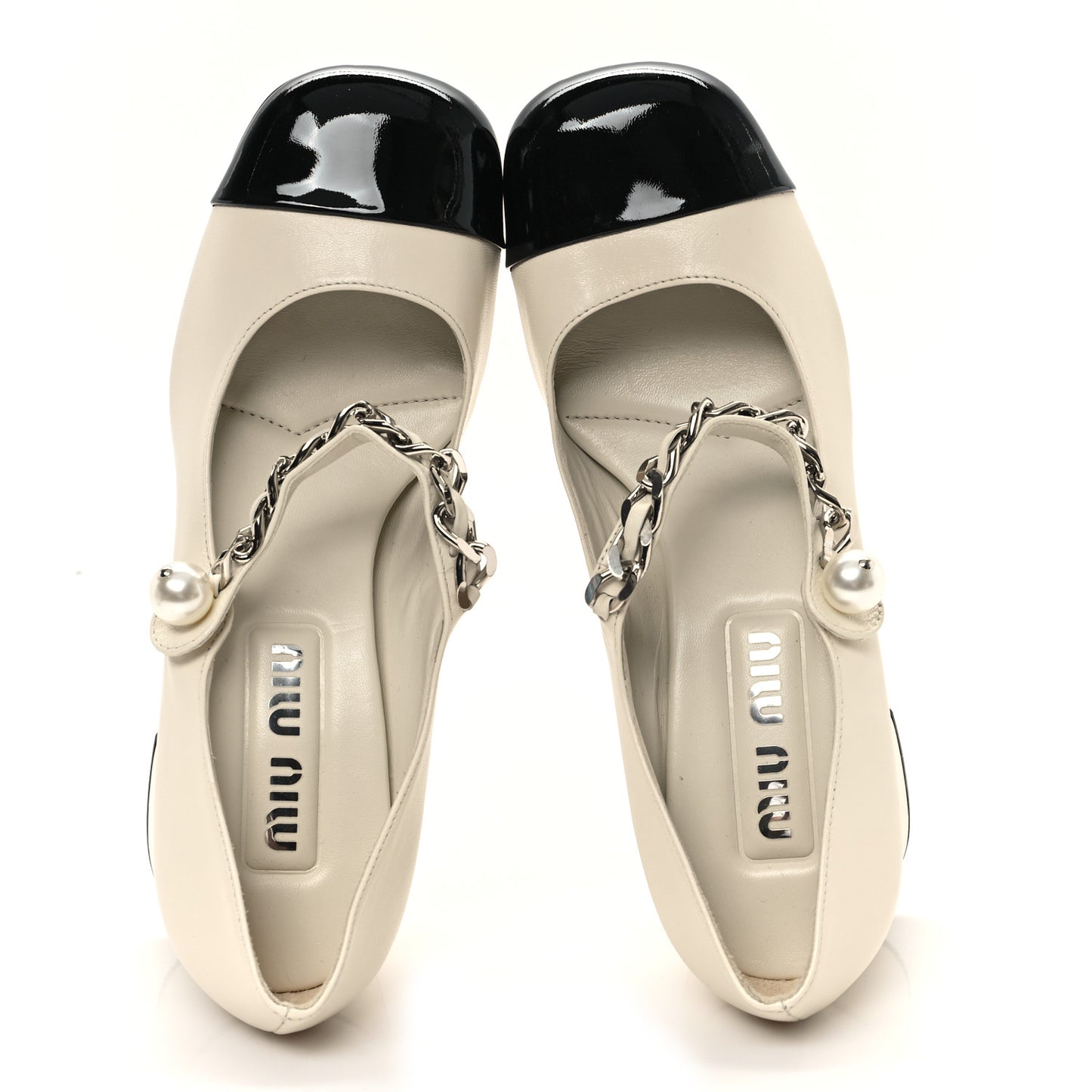 Patent Chain Pearl Mary Jane Pumps 37 Avorio Black