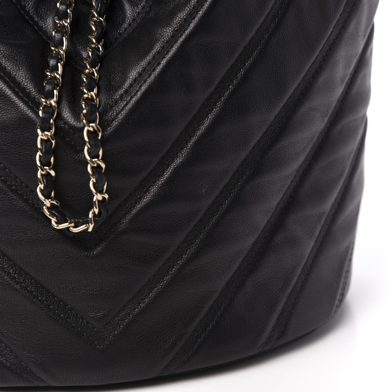 Chanel Lambskin Chevron Small Drawstring Bag Black 11 of 11