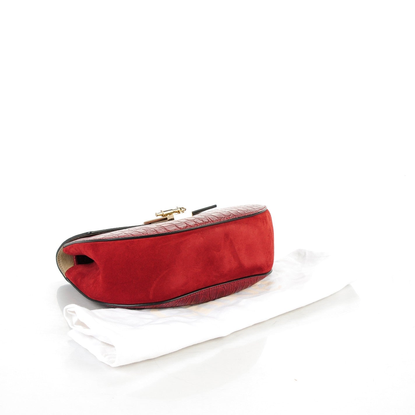 Calfskin Crocodile Embossed Drew Shoulder Bag Sienna Red