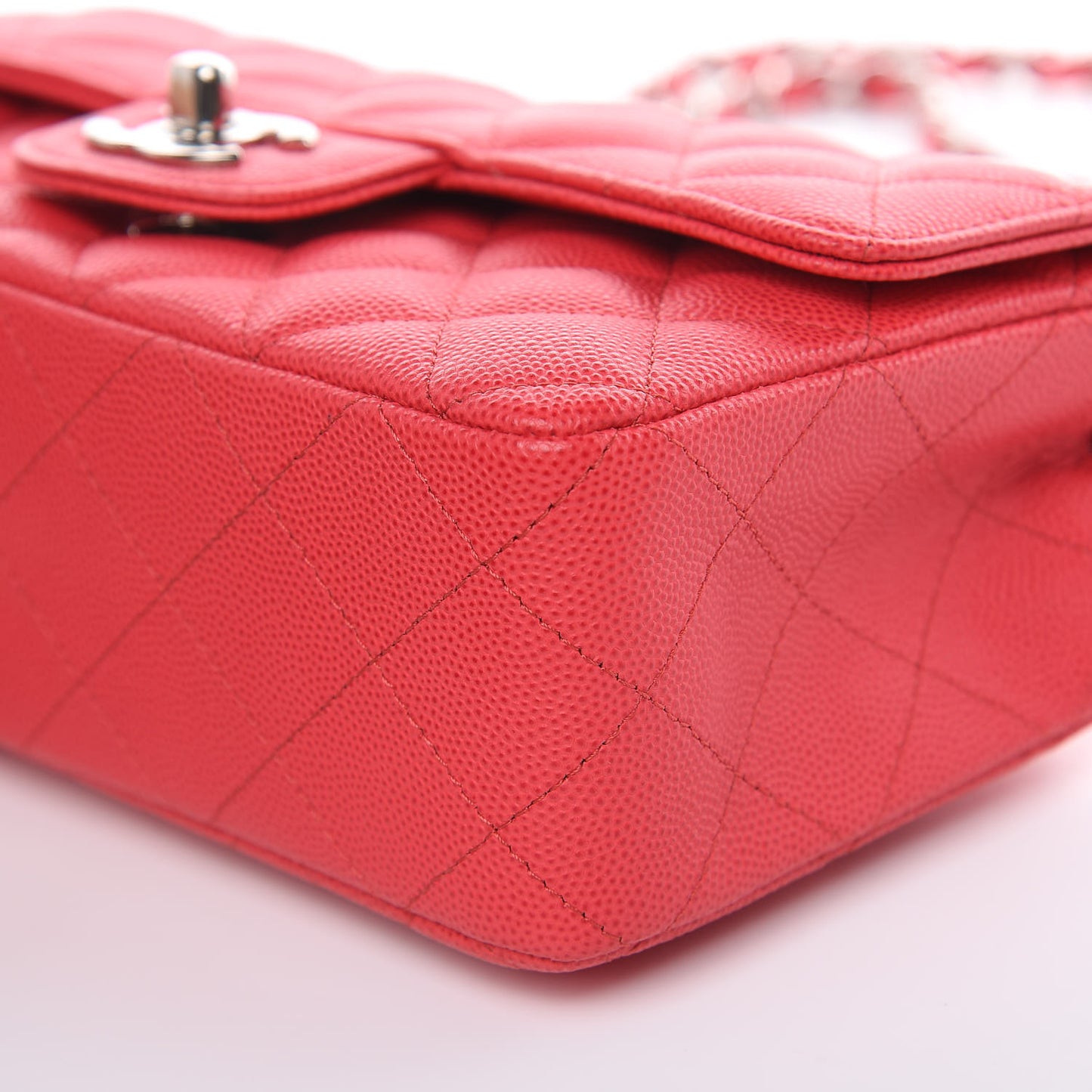 Caviar Quilted Mini Rectangular Flap Light Red
