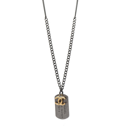 Chanel Ruthenium ID Dog Tag Charm Necklace Silver Gold 1 of 5