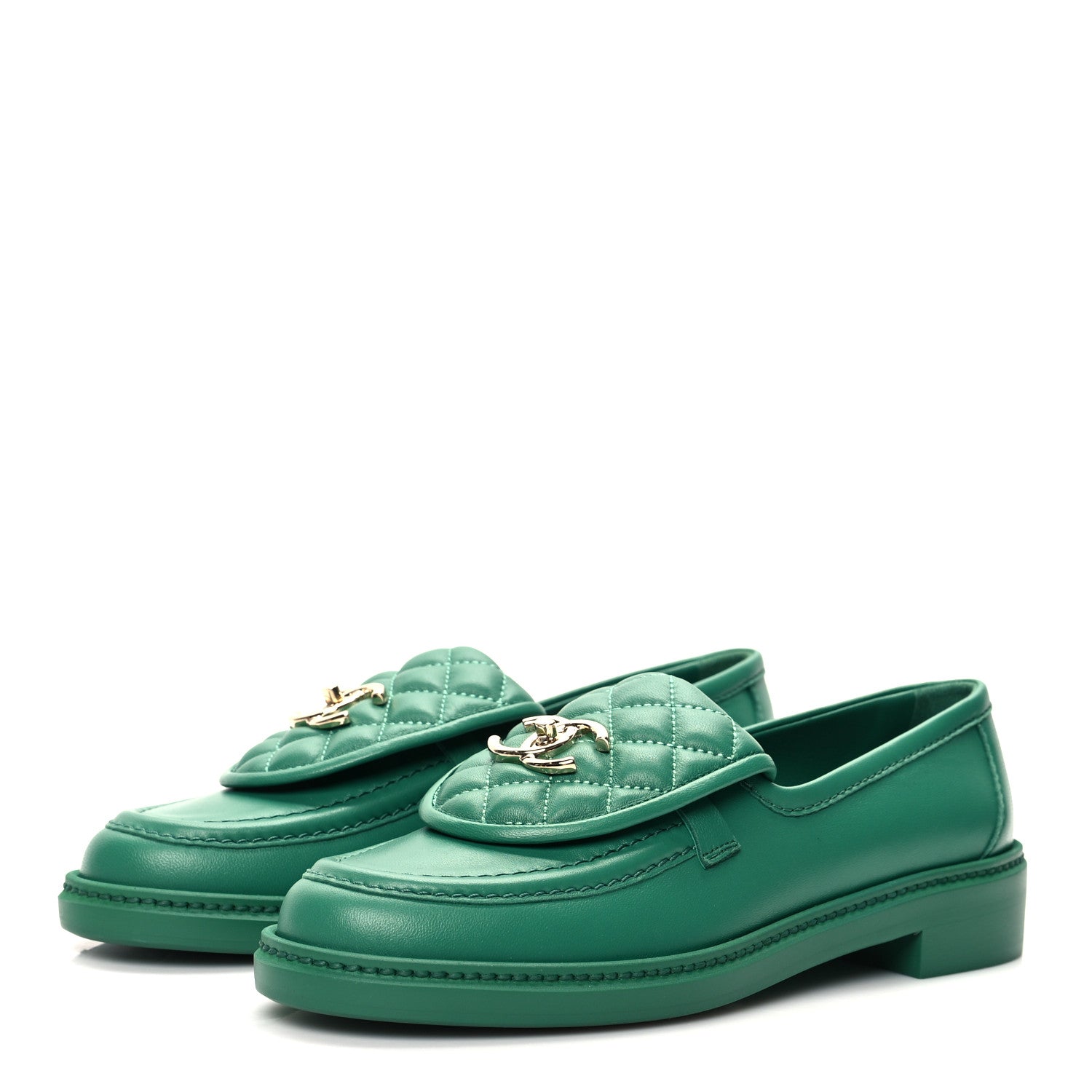 Chanel Lambskin Quilted CC Turnlock Loafers 38.5 Green 3 of 8