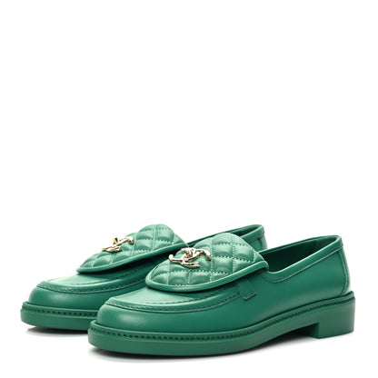Chanel Lambskin Quilted CC Turnlock Loafers 38.5 Green 3 of 8