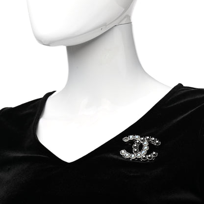 Chanel Crystal Pearl CC Dazzling Domino Brooch Black 2 of 4