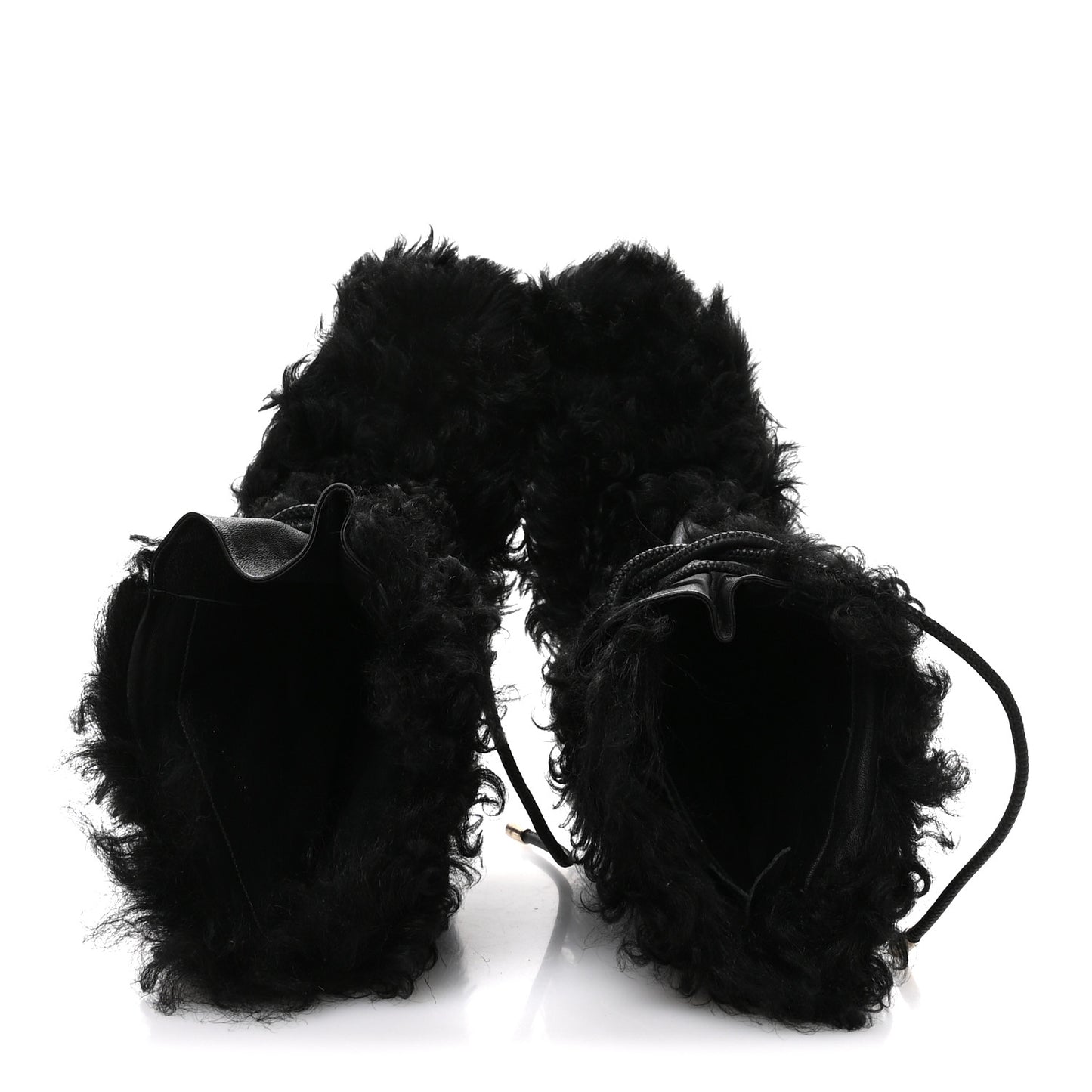 Shearling Sheepskin High Boots 38 Black