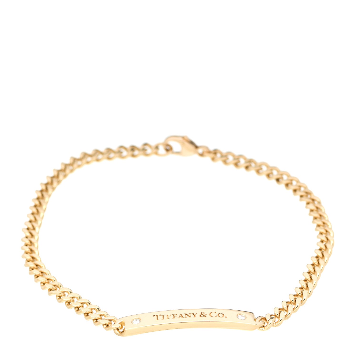 Tiffany 18K Yellow Gold Diamond Micro Link ID Chain Bracelet 1 of 4