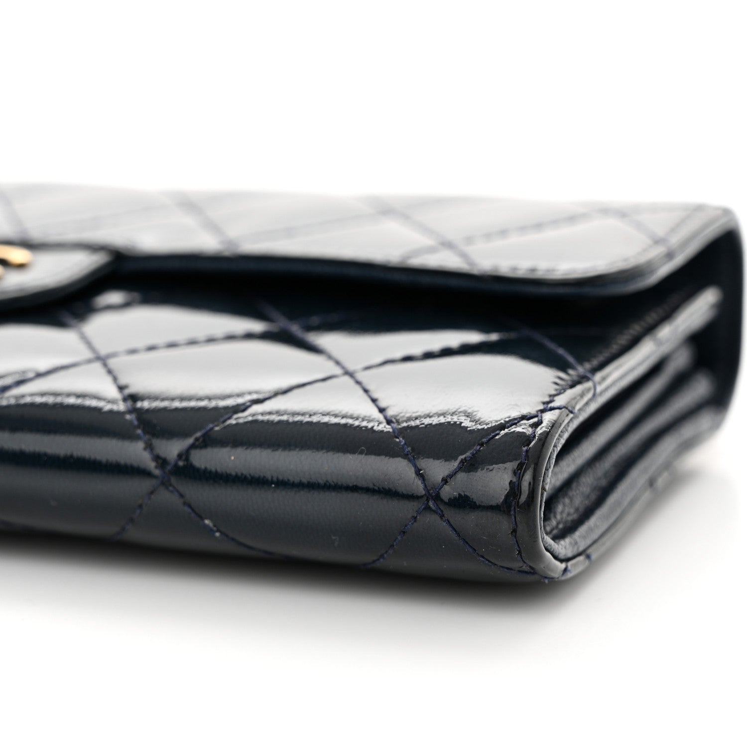 Chanel Patent Goatskin Quilted CC Eyelet Wallet On Chain Dark Blue 12 of 12