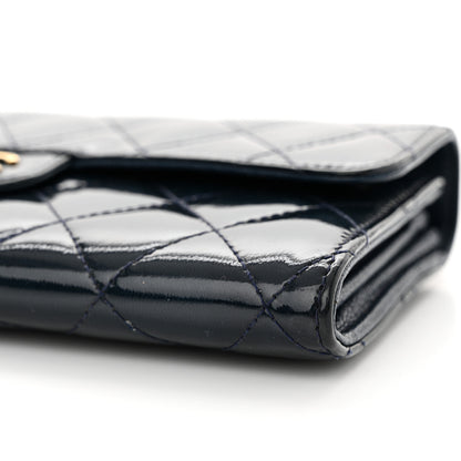 Chanel Patent Goatskin Quilted CC Eyelet Wallet On Chain Dark Blue 12 of 12
